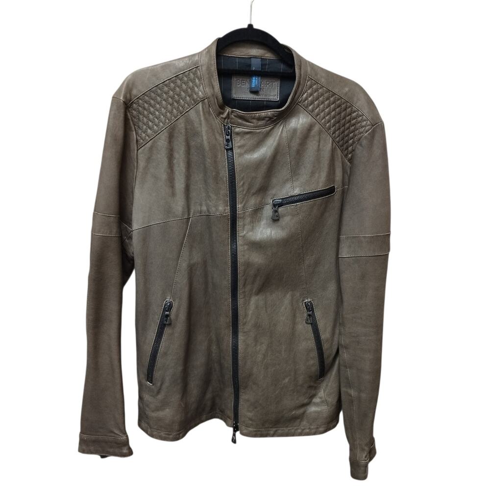 Benheart Mens Firenze Leather Moto Jacket 52 Olive Green Made In Italy Classic